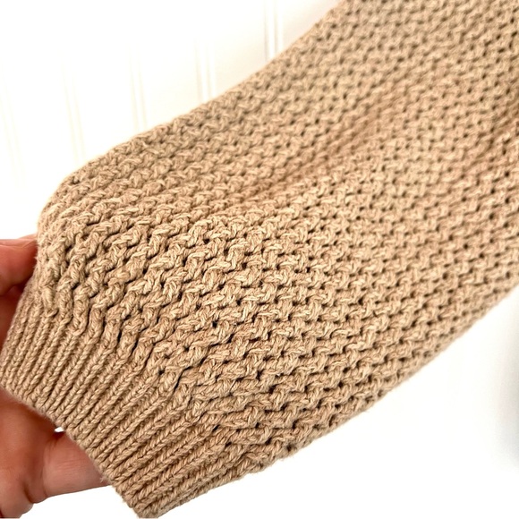 Vintage Fisherman's Sweater Hand Knit Beige Rope Net V-Neck Cardigan Wood Button - Picture 6 of 13